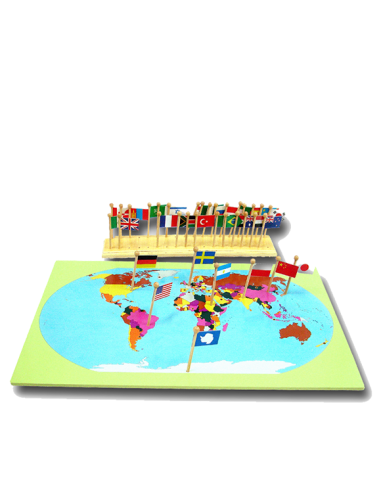 World Map & Flag Stand with Flags